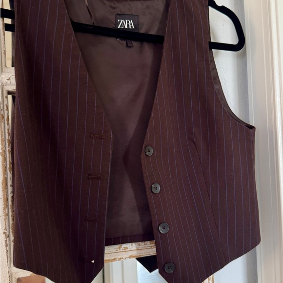 Zara Brown Pinstripe Vest size xs - Picture 3 of 4